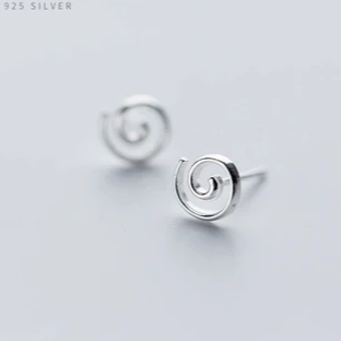 Orecchini a bottone geometrici rotondi in argento sterling 925 per donna