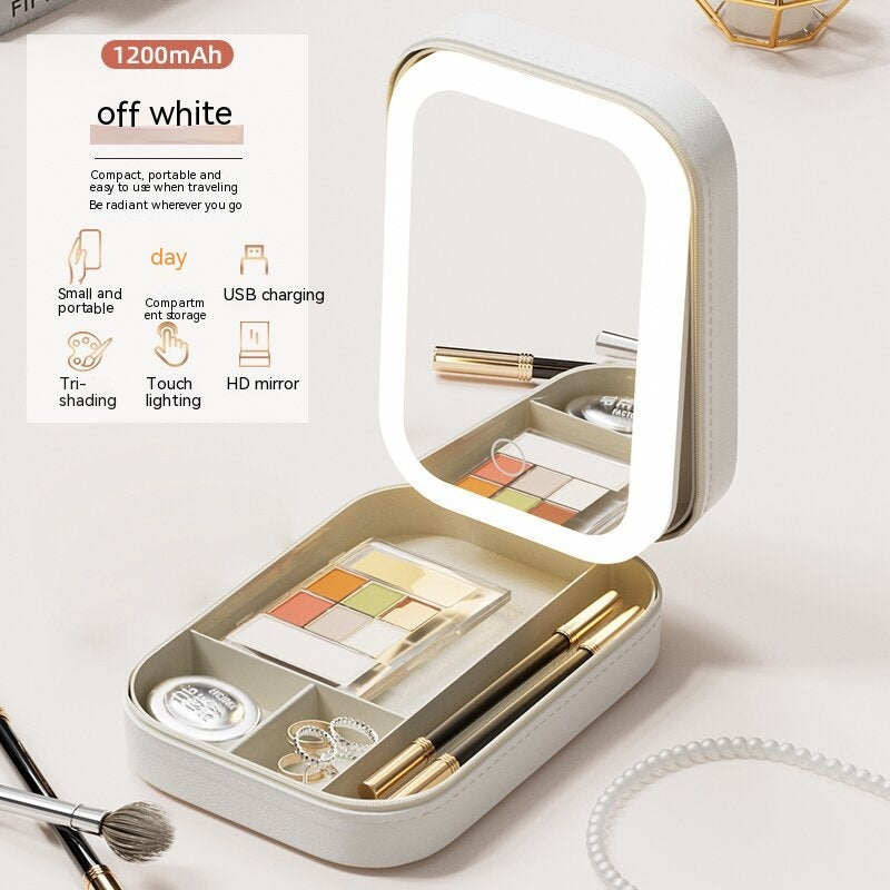 Aufbewahrungsbox für Schmuck und Make-up mit Touch-LED-Lichtspiegel