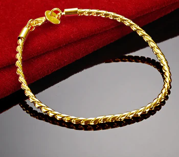 Armbänder 925 Sterling Silber 24K Gold 4mm Schlangenkette Schraube passt europäischen Charme 20cm DIY Modeschmuck Frauen Geschenk