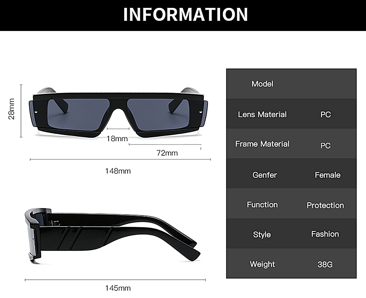 Futuristische Sonnenbrille im Cyberpunk-Stil – Rechteckige Gläser – UV-Schutz