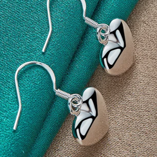 Orecchini pendenti a forma di cuore in argento sterling 925, lisci, per donne, gioielli di moda per feste di fidanzamento e matrimonio