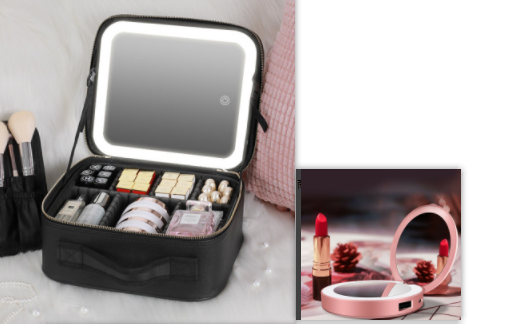 Smart LED Kosmetiktasche mit Spiegel Kosmetiktasche Große Kapazität Mode Tragbare Aufbewahrungstasche Reise Make-up Taschen