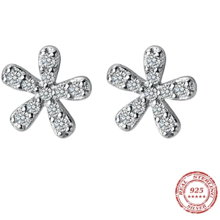 Orecchini a bottone classici a forma di fiore in argento 925 per donna, con zirconi trasparenti color oro