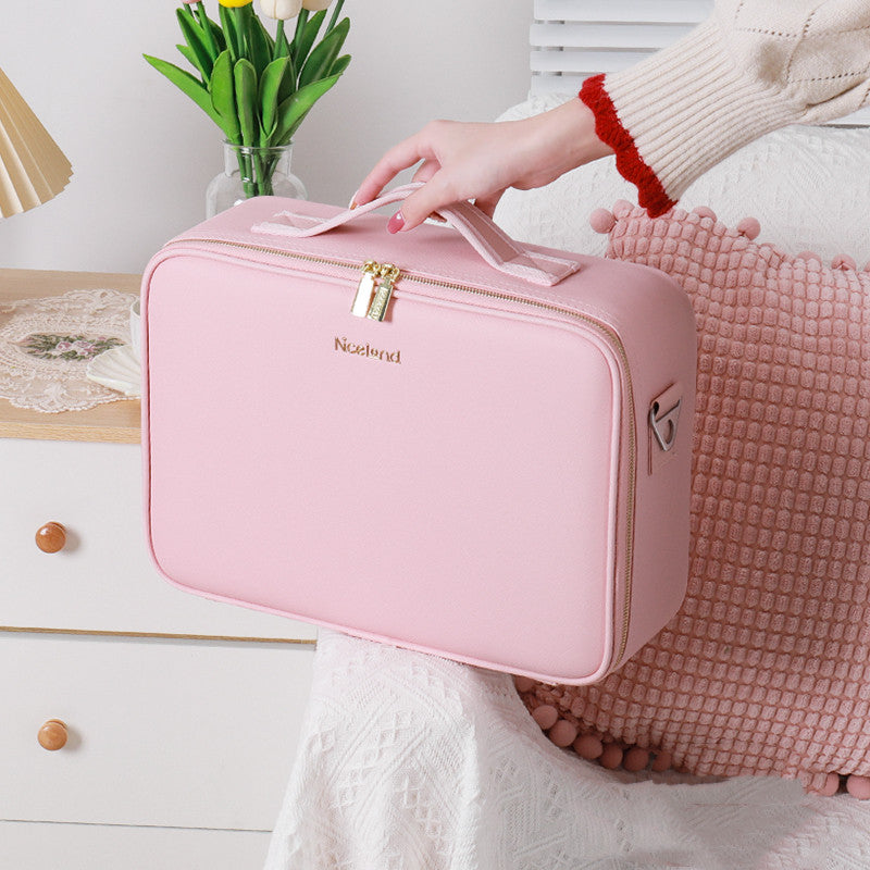 Smart LED Kosmetiktasche mit Spiegel Kosmetiktasche Große Kapazität Mode Tragbare Aufbewahrungstasche Reise Make-up Taschen
