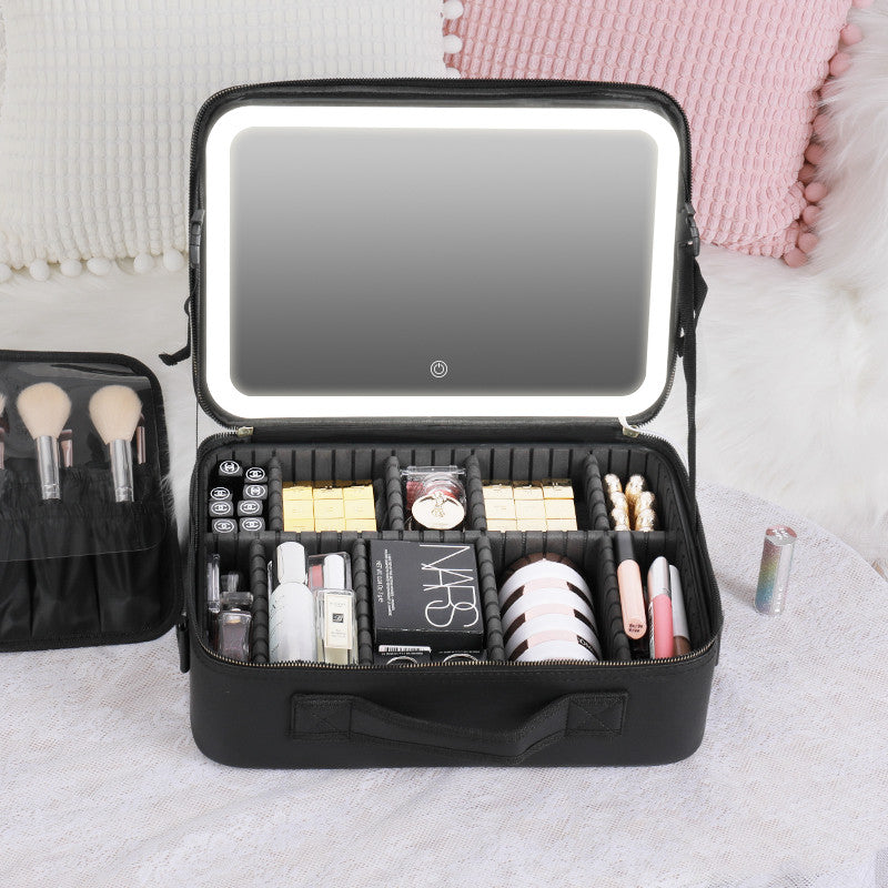 Smart LED Kosmetiktasche mit Spiegel Kosmetiktasche Große Kapazität Mode Tragbare Aufbewahrungstasche Reise Make-up Taschen