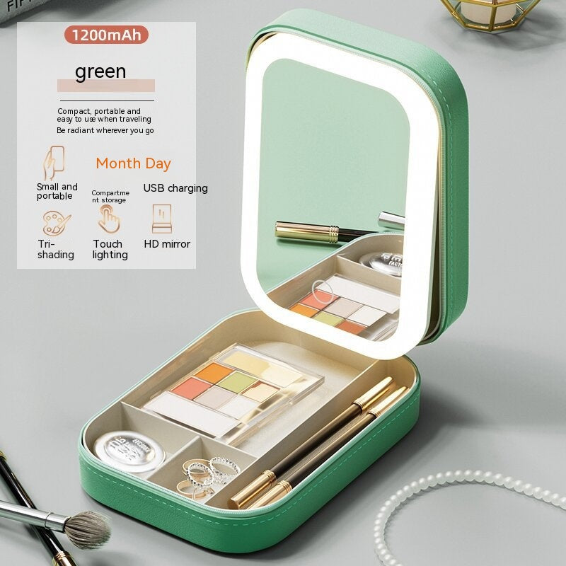 Aufbewahrungsbox für Schmuck und Make-up mit Touch-LED-Lichtspiegel