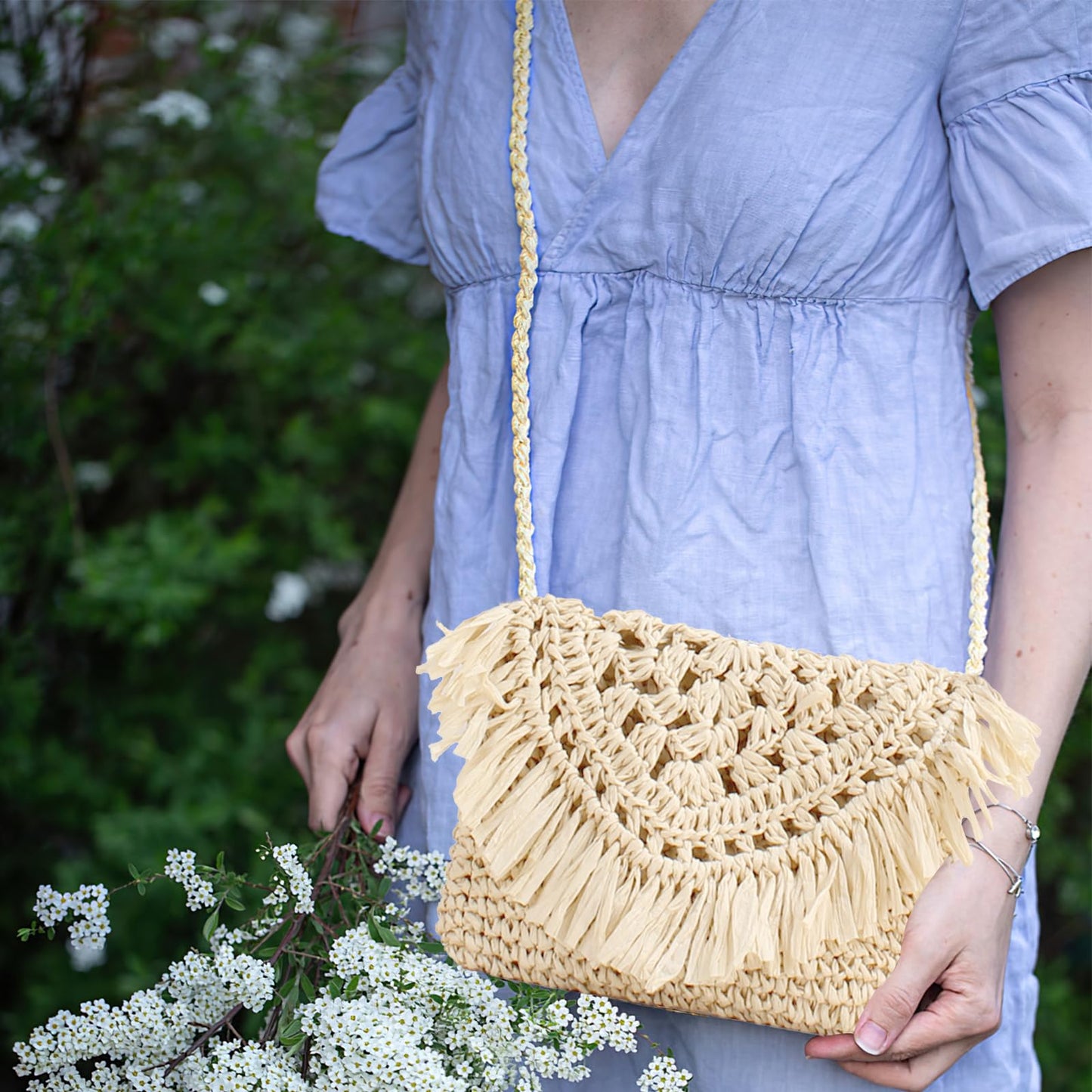 Damen Strohtasche mit Quaste