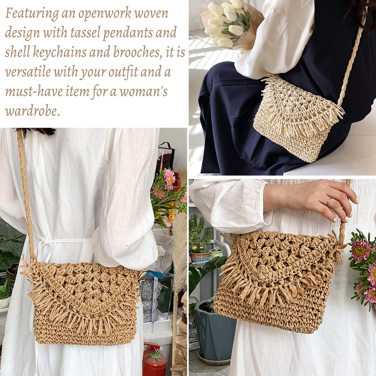 Damen Strohtasche mit Quaste