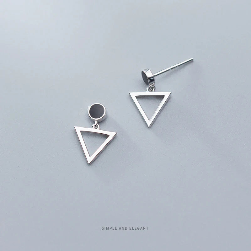 Orecchini pendenti geometrici a triangolo in argento sterling 925, semplici e rotondi, neri