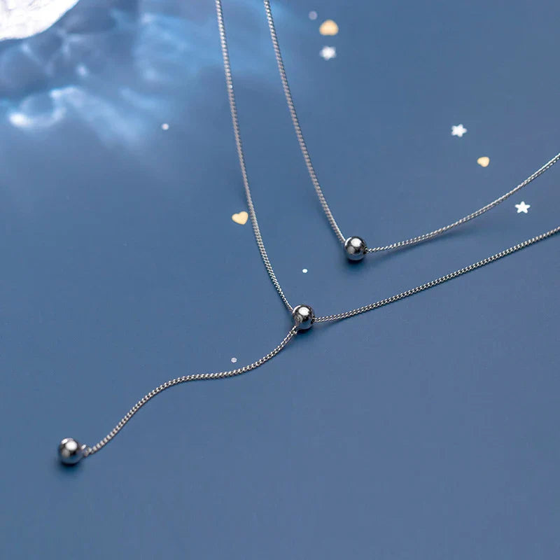 Collana minimalista a tre strati con perline a forma di Y per donna in argento sterling 925