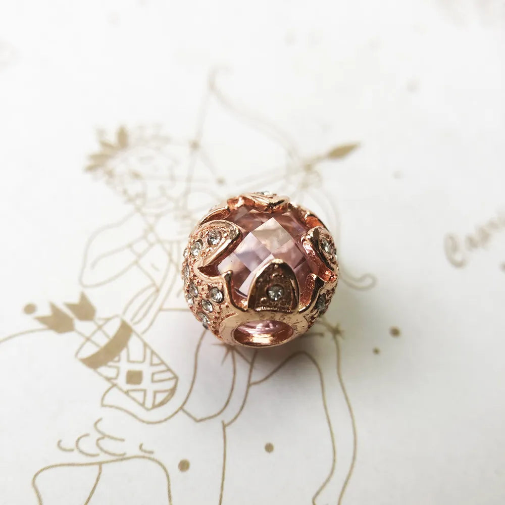 Perline di loto rosa, gioielli color oro rosa e strass, regalo del Ringraziamento in argento sterling 925 per donne e uomini