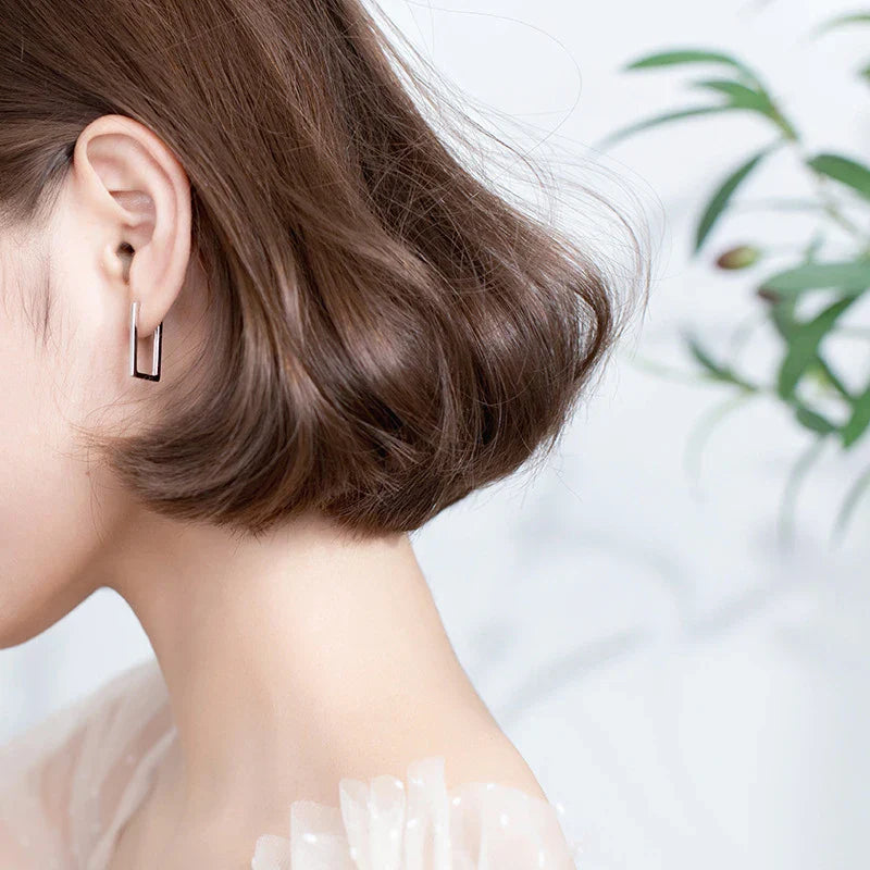 925 Sterling Silver Fashion Design Rectangle Hoop Earrings Simple Luxury Earring for Women