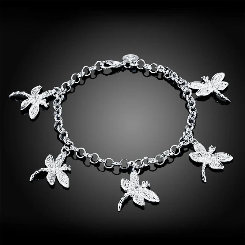 Armbänder 925 Sterling Silber Fünf Libellenkette für Frauen Hochzeit Verlobungsfeier Schmuck