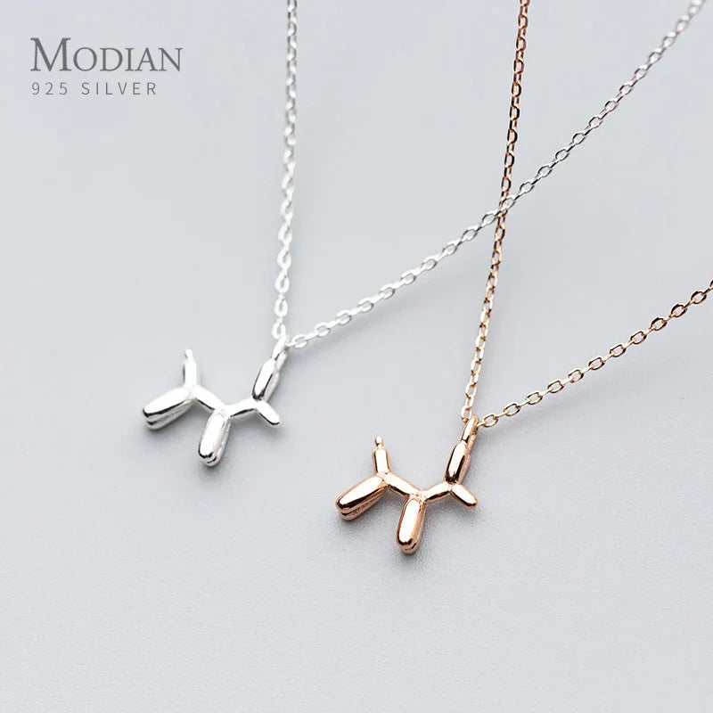 925 Sterling Silver Cute Small Dog Geometric Pendant Necklace for Women