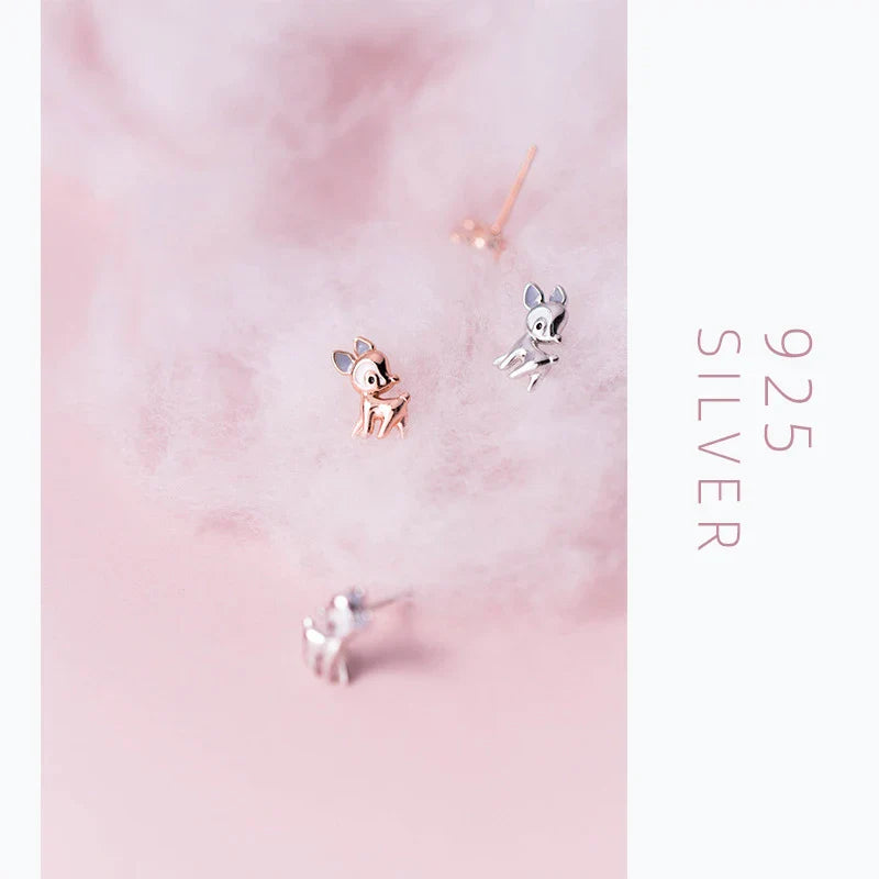 925 Sterling Silver Cute Deer Stud Earrings for Women