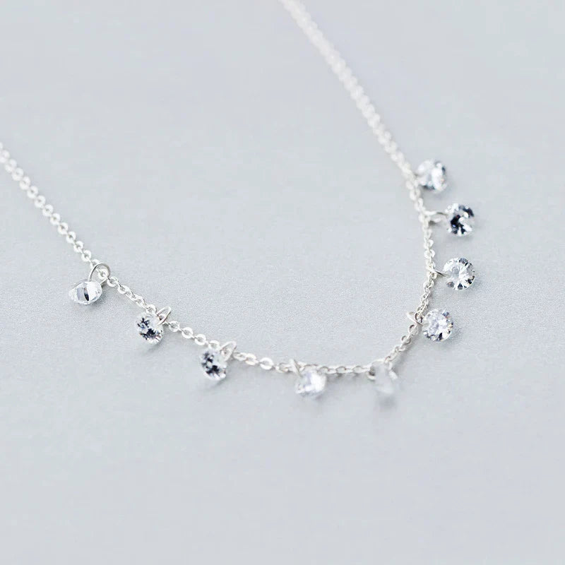 Collane corte in metallo con catena a maglie rotonde in zirconi cubici di lusso, in argento sterling 925