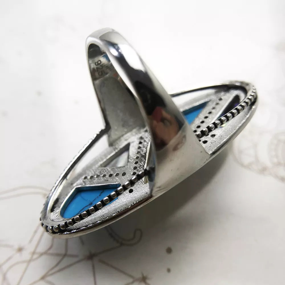 Kraftvoller, glücksbringender und bedeutungsvoller Statement-Ring, europäischer, edler Schmuck für Frauen, Herbst, mystisches Türkis, Geschenk aus 925er Sterlingsilber
