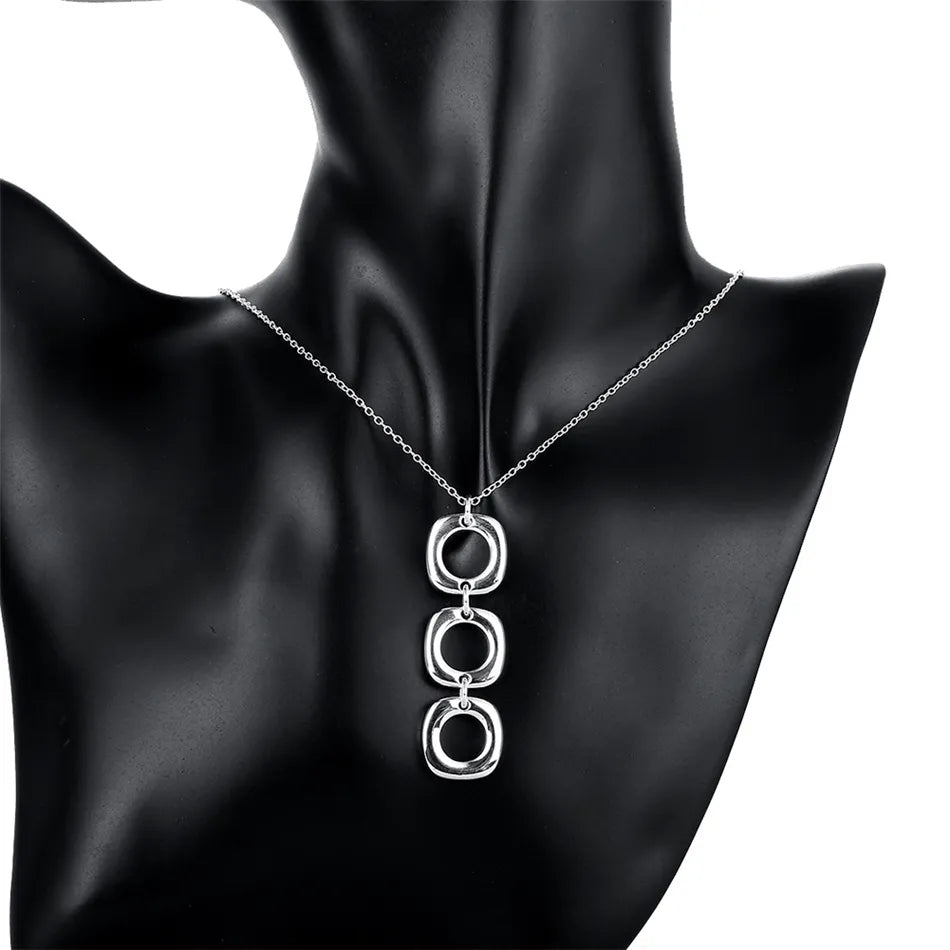 Orecchini in argento sterling 925, collana rotonda e quadrata, set per donna, gioielli alla moda per matrimonio, fidanzamento e festa