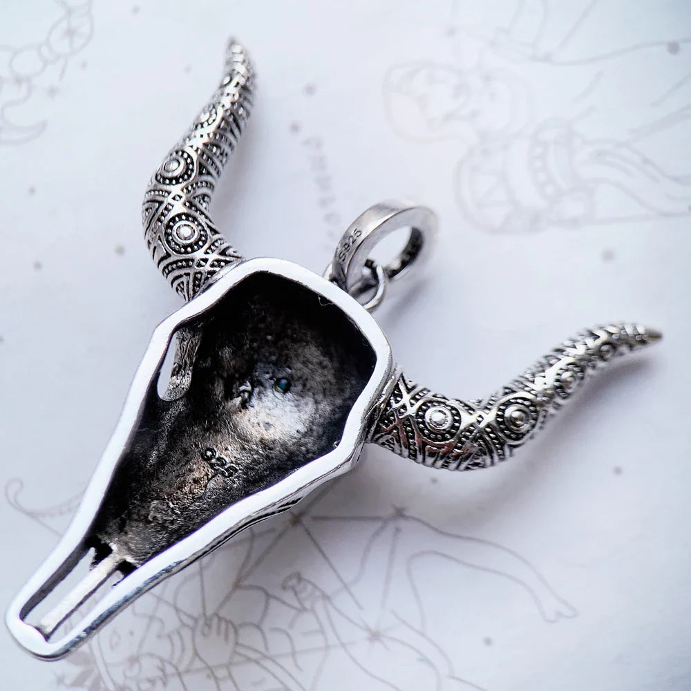Ciondolo con testa di toro blu, teschio, moda, punk, gioielli etnici, argento sterling 925, turchese, regalo ribelle per donna e uomo