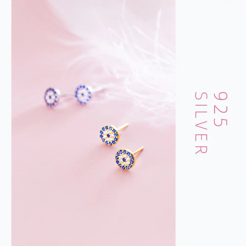 925 Sterling Silver Blue Zirconia Eyes Stud Earrings for Women
