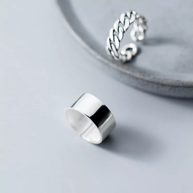 Sterling Silber 925 Verstellbarer Ring für Frauen Geometrische Dicke Kreiskette