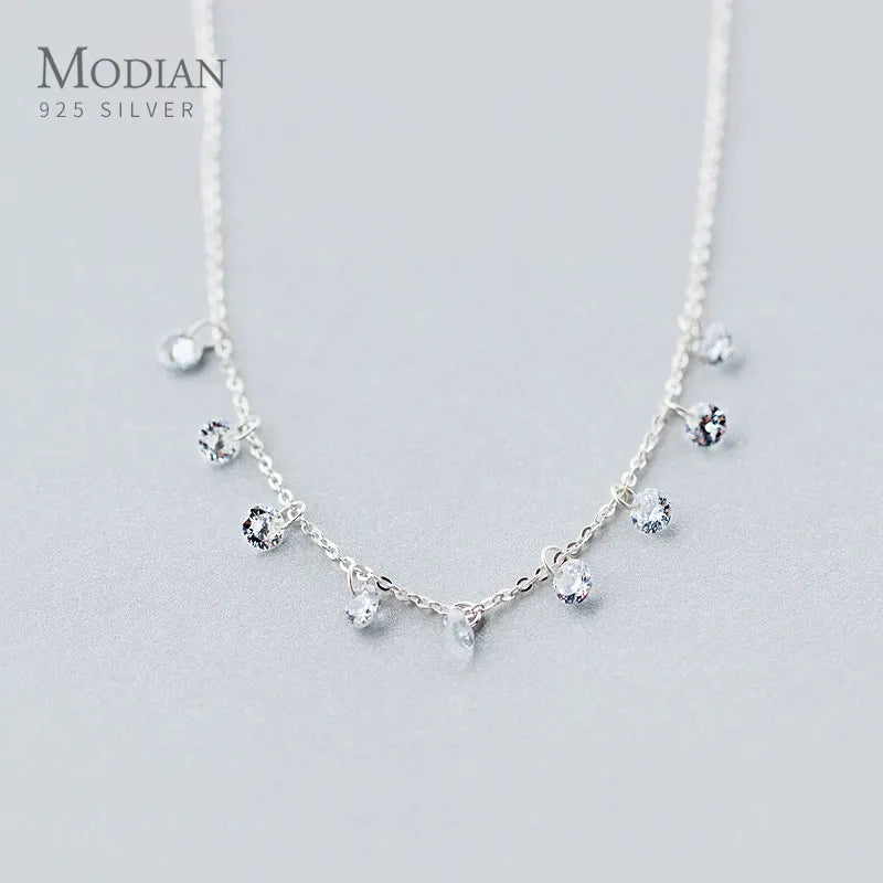 Collane corte in metallo con catena a maglie rotonde in zirconi cubici di lusso, in argento sterling 925
