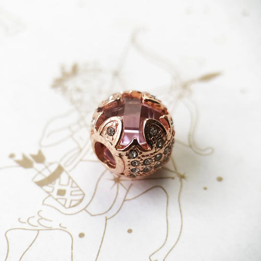 Perline di loto rosa, gioielli color oro rosa e strass, regalo del Ringraziamento in argento sterling 925 per donne e uomini