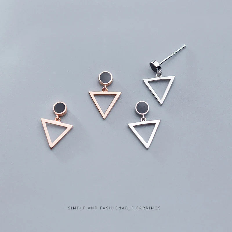 Orecchini pendenti geometrici a triangolo in argento sterling 925, semplici e rotondi, neri