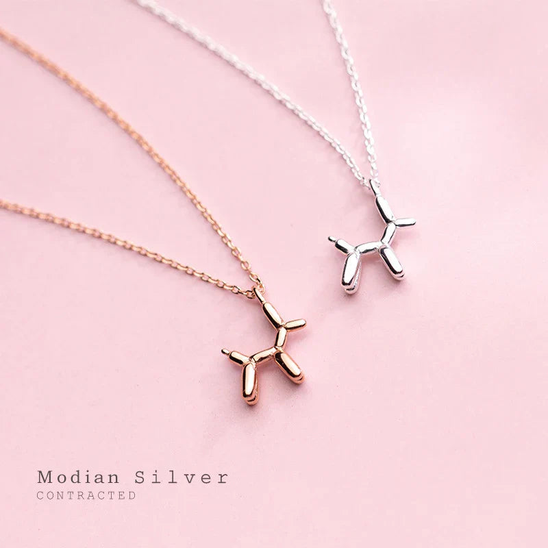925 Sterling Silver Cute Small Dog Geometric Pendant Necklace for Women