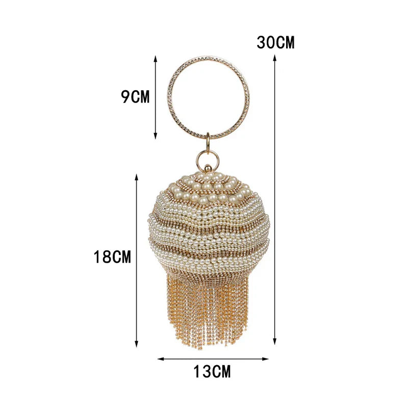 Pochette in cristallo e metallo con diamanti a sfera