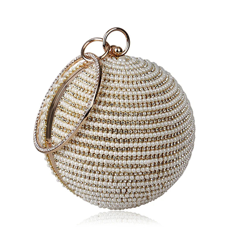 Pochette in cristallo e metallo con diamanti a sfera