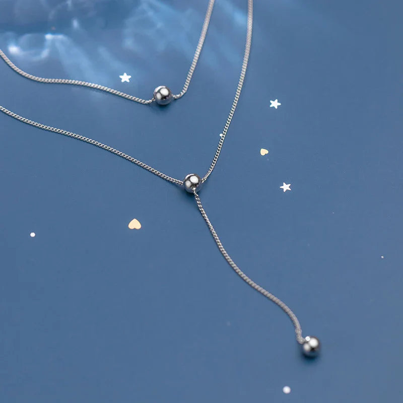 Collana minimalista a tre strati con perline a forma di Y per donna in argento sterling 925