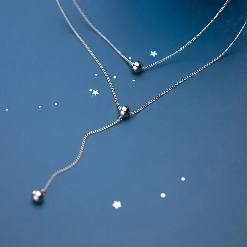 Collana minimalista a tre strati con perline a forma di Y per donna in argento sterling 925