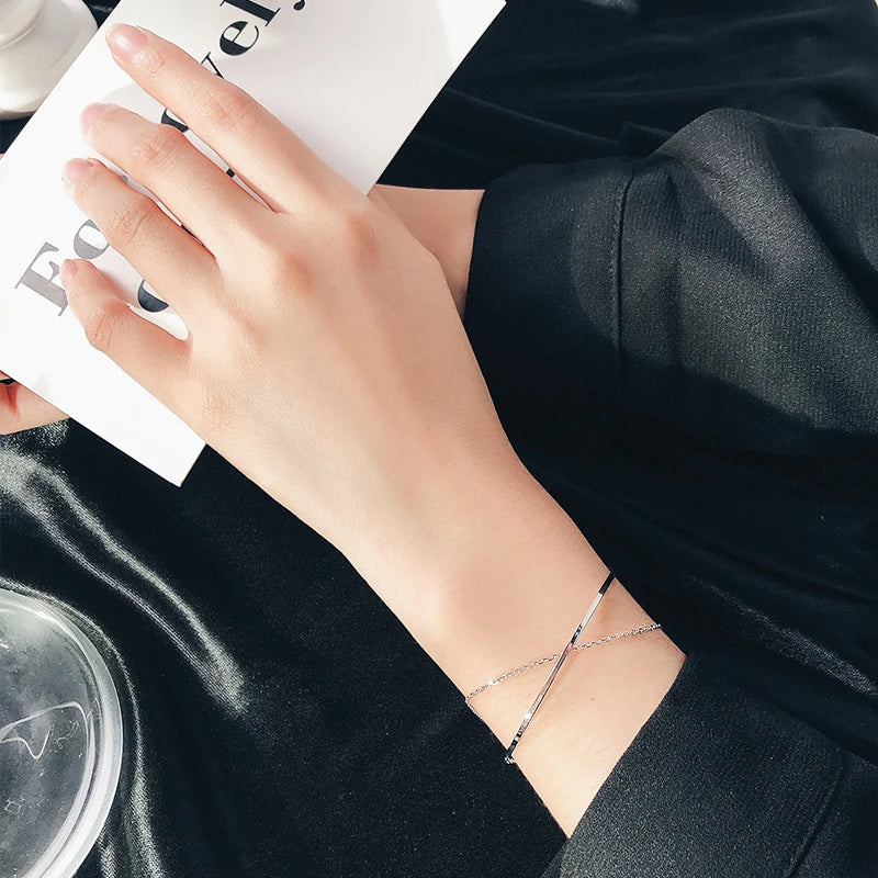 925 Sterling Silver Bracelet for Women Gift Fashion Geometric Line