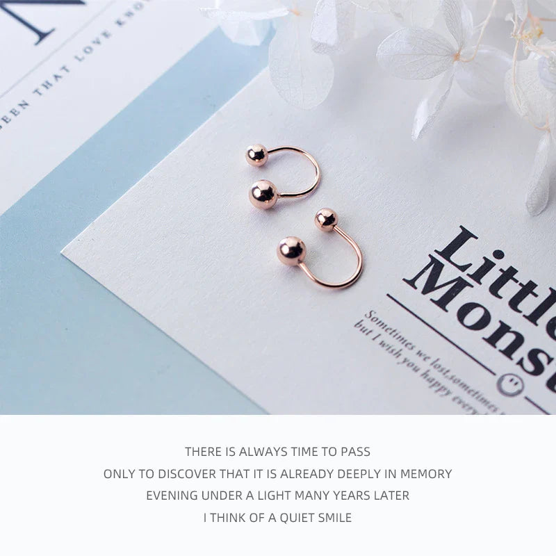 925 Sterling Silver Rose Gold Color Beads Clips Earring for Women