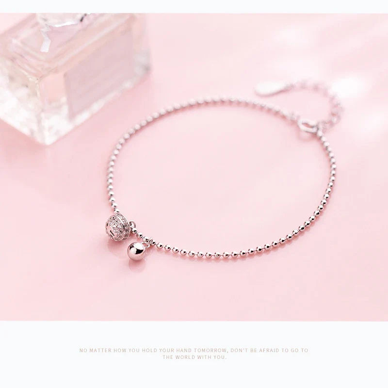 Silbernes Perlenkettenarmband aus 925er Sterlingsilber, schillernde, klare Zirkoniakette für Damen