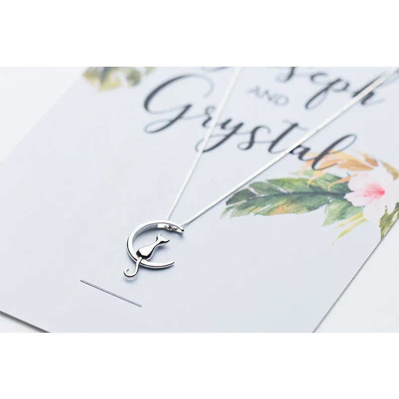 Mond & Katze Halskette 925 Sterling Silber Modeschmuck