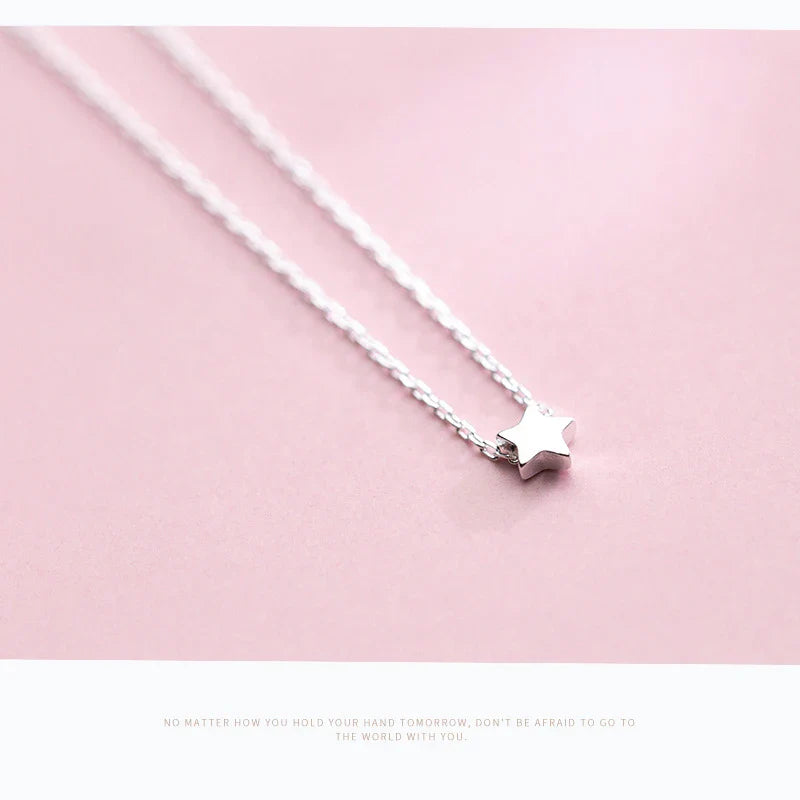 Anhänger-Halskette für Damen, 925er Sterlingsilber, kleine Sterne, koreanischer Stil, edler Schmuck