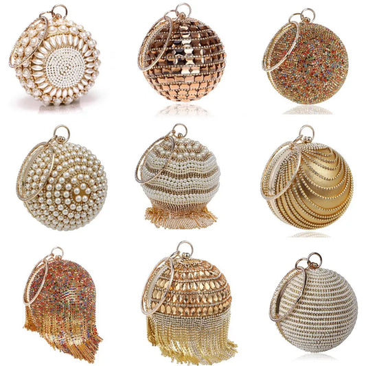 Pochette in cristallo e metallo con diamanti a sfera