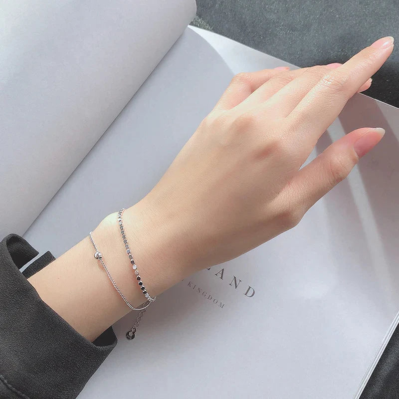 Bracciale in argento sterling 925 con catena semplice a doppio strato, gioielleria raffinata