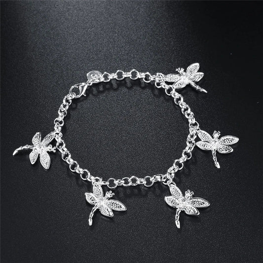 Armbänder 925 Sterling Silber Fünf Libellenkette für Frauen Hochzeit Verlobungsfeier Schmuck