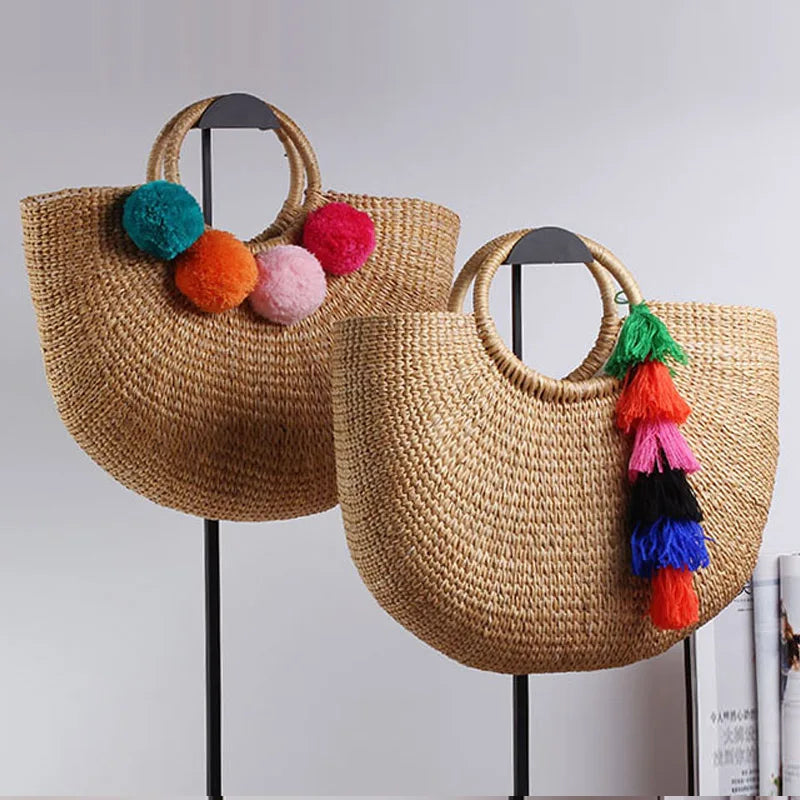 Borsa da spiaggia in paglia di rattan