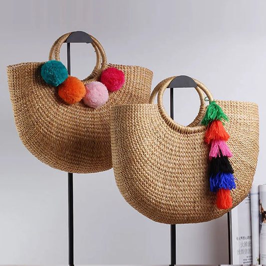 Borsa da spiaggia in paglia di rattan
