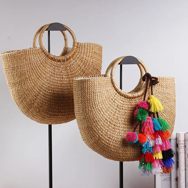 Borsa da spiaggia in paglia di rattan