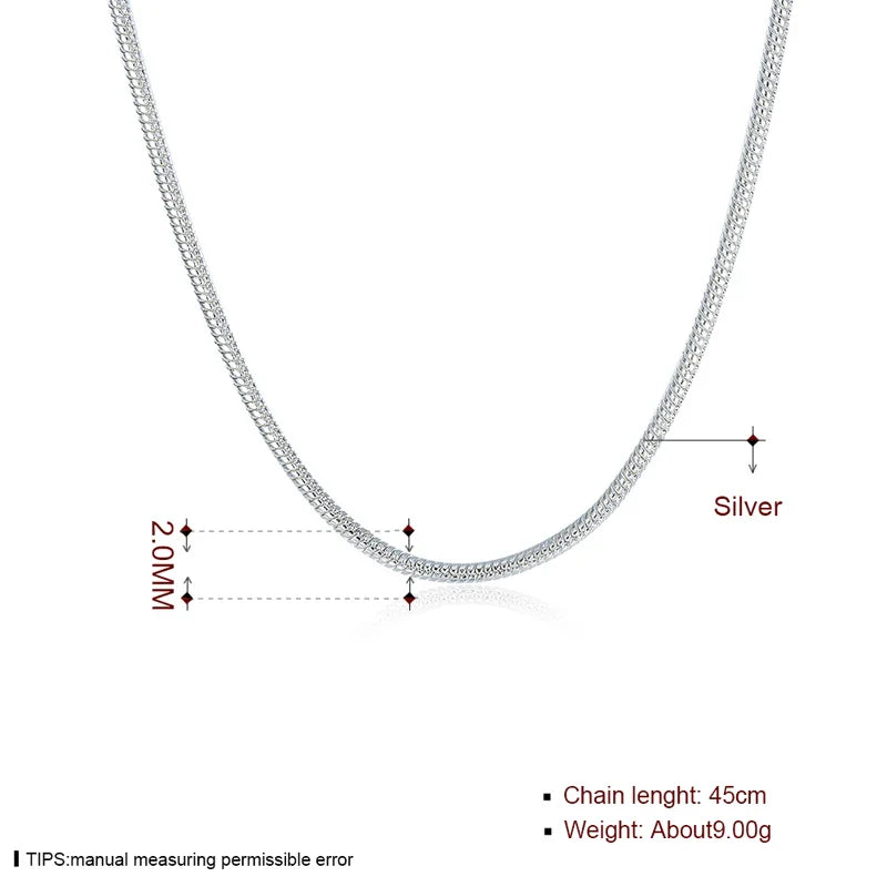 Collana con catena a serpente da 2 mm, nuovissima gioielleria glamour alla moda del 2017, stile europeo, bijoux in argento sterling 925, regalo per uomo e donna.