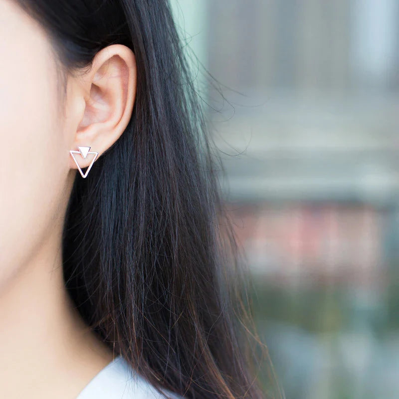 925 Sterling Silver Fashion Clear Triangle Design Charm Earrings For Women