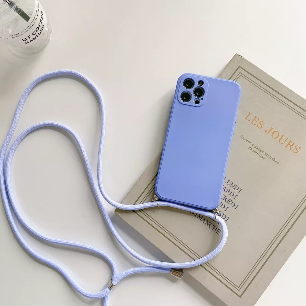 Crossbody Halskette Strap Lanyard Cord Flüssigsilikon Telefon Fall Für iphone 15 14 13 12 MiNi 11 Pro