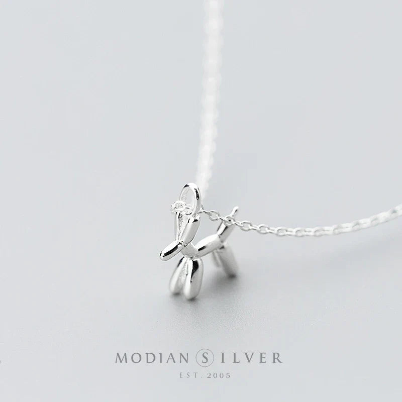 925 Sterling Silver Cute Small Dog Geometric Pendant Necklace for Women