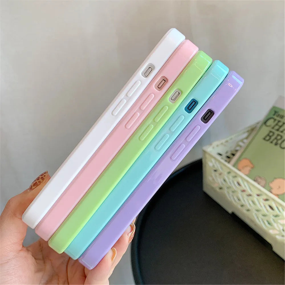 Custodia antiurto in silicone Candy per iPhone 15 14 11 12 13 Pro Max X XS XR 8 7 Plus Cover posteriore trasparente