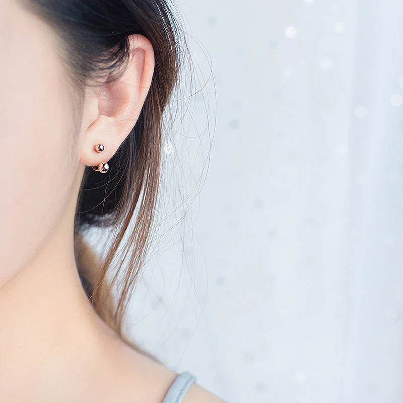 925 Sterling Silver Rose Gold Color Beads Clips Earring for Women